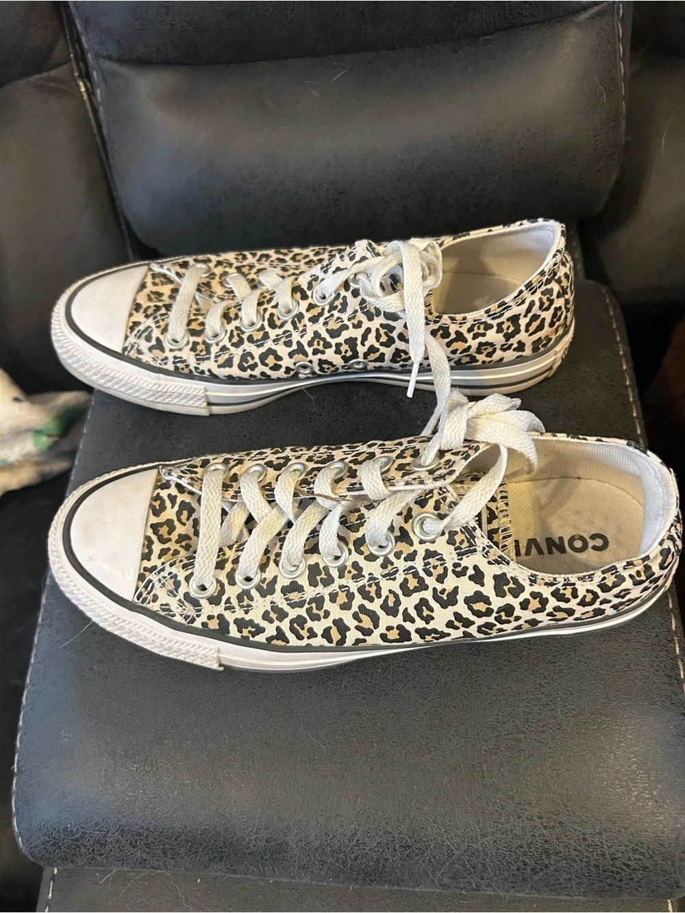 Women’s Leopard Print Canvas Sneakers - Tan/Black size 8